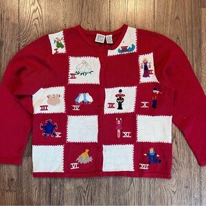 Vintage 12 Days of Christmas Cardigan Sweater Red Women's XL